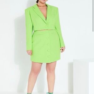Eloquii Neon Green Open Front Blazer Dress